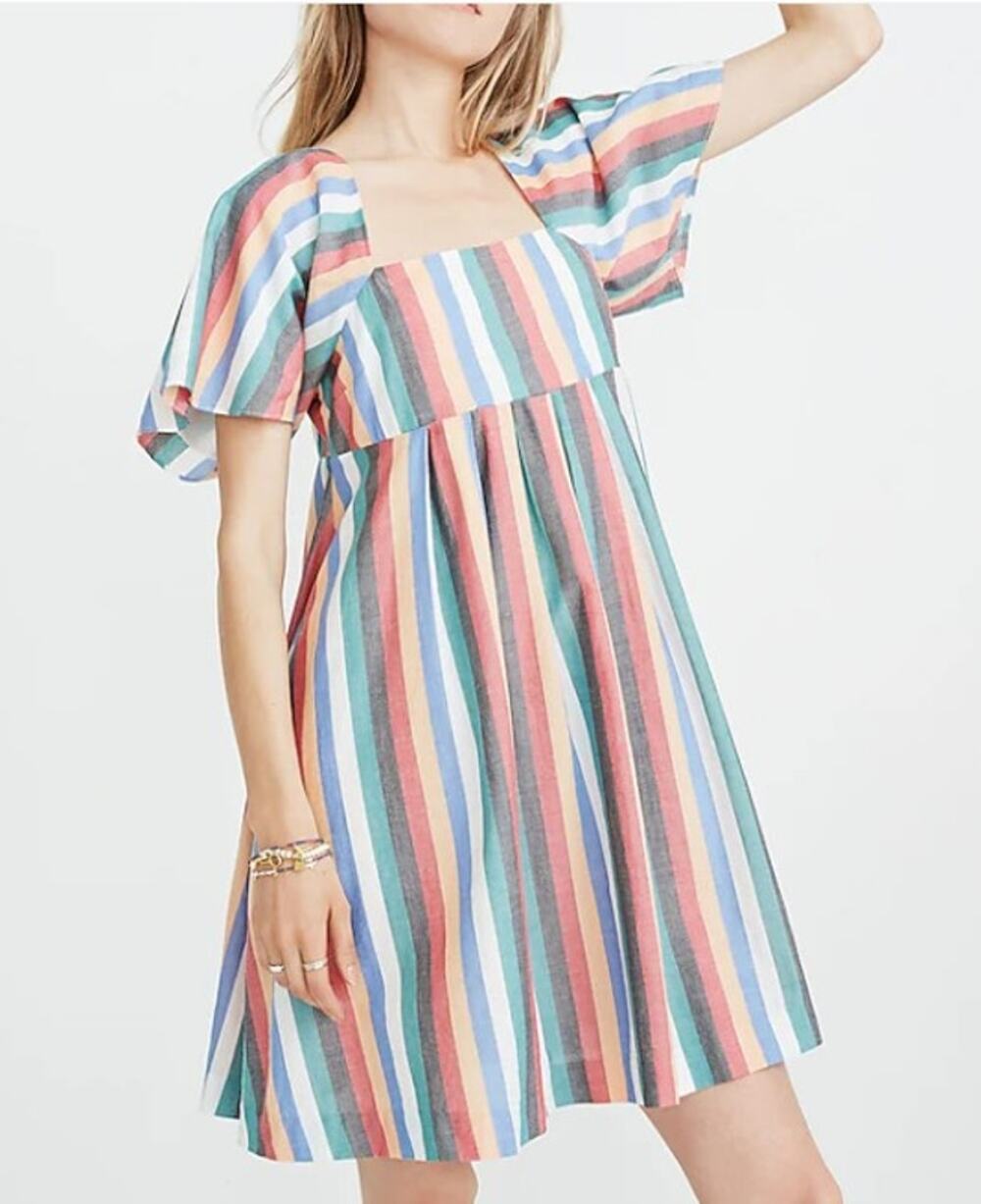 Madewell Square-Neck Mini Dress in Festival Stripe XS Cottagecore Garden party